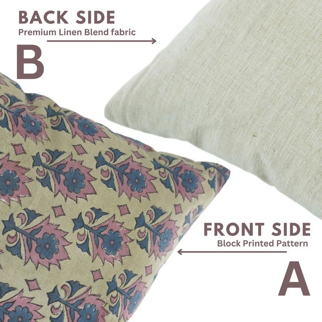 Fabdivine Block Print Pillow Cover Linen Blend- 14x20 For Sale - Image 4 of 5