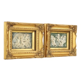 Vintage Framed Alabaster Plaques from Biggs and Sons London, 1950s, Set of 2 For Sale
