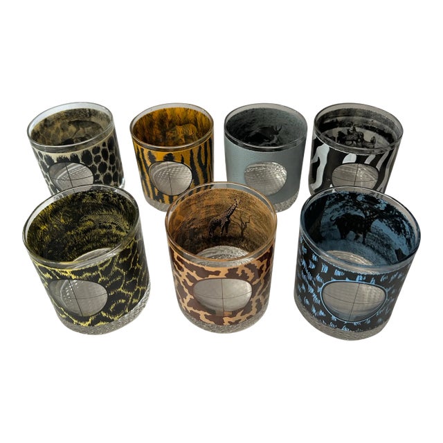 1980s Big Game Animal Print Glasses- Set of 7 For Sale