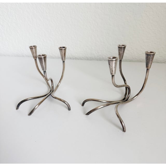 1940s Silver Plate Candle Holders by Carl Christensen, Denmark - A Pair For Sale - Image 10 of 10