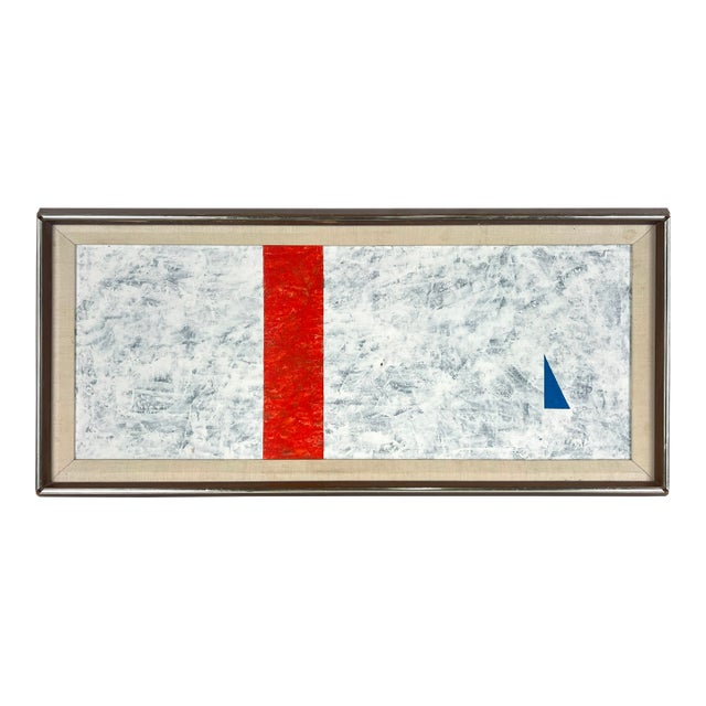 Abstract Geometric Composition in White, Red and Blue Original Acrylic on Board by Robert William Hinds For Sale