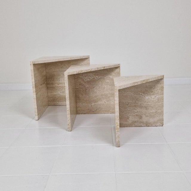 Mid-Century Modern Italian Travertine Nesting Tables, 1980s, Set of 3 For Sale - Image 3 of 18