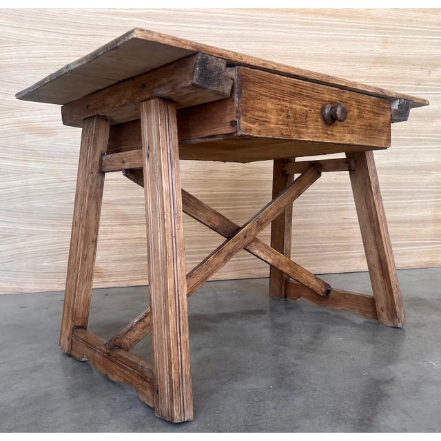 Brown Early 20th Century French Oak Worktable Table with One Drawer, 1920s For Sale - Image 8 of 18