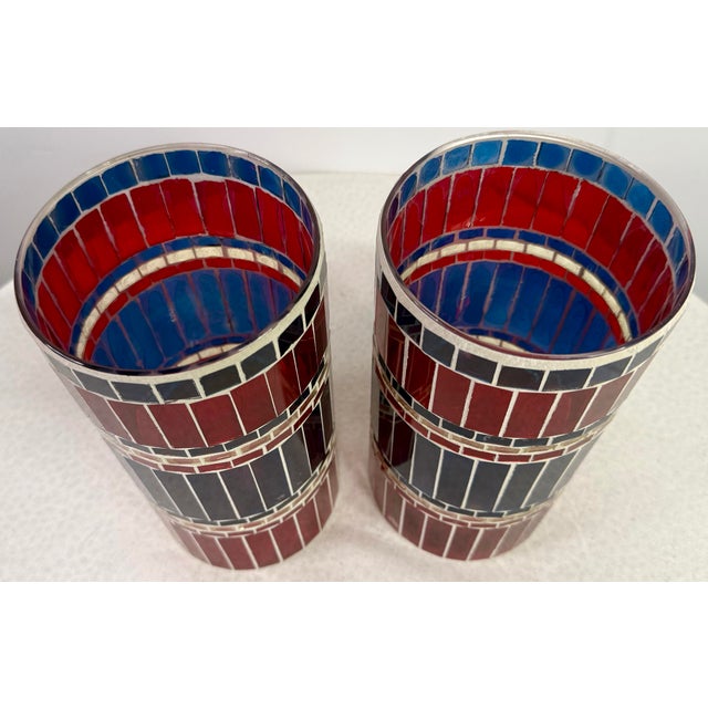 American Longaberger Americana Stained Glass Candle Holders - A Pair For Sale - Image 3 of 12
