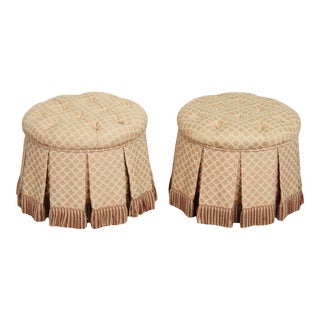 Custom Upholstered Round Tufted Ottomans - a Pair For Sale