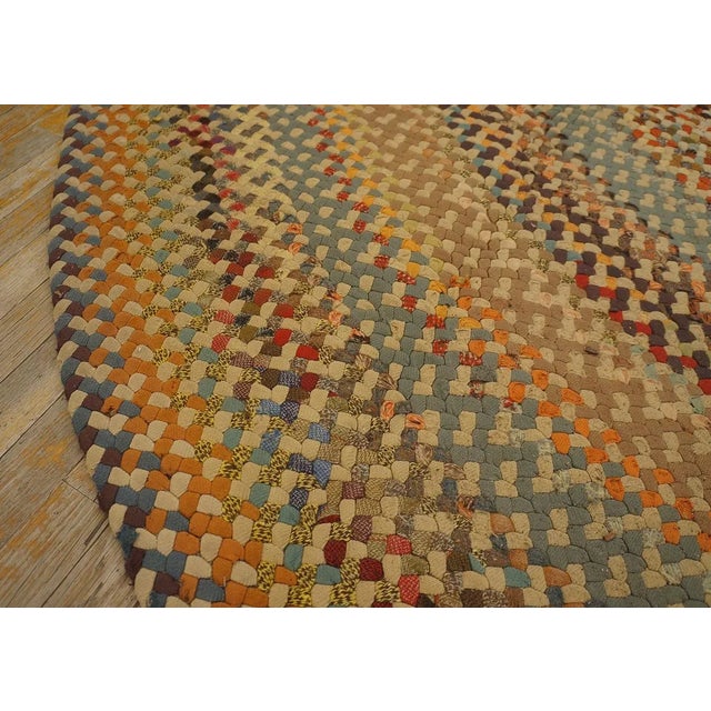 1930s Multicolor Abstract Folk Art Antique American Round Braided Rug 8' X 8' Cotton Carpet For Sale - Image 4 of 11