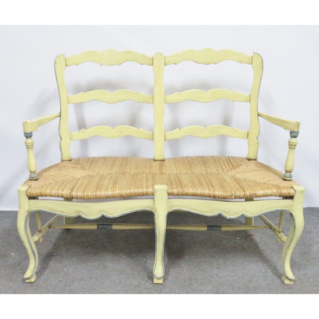 Country French Yellow Painted Rush Seat Settee Chairish