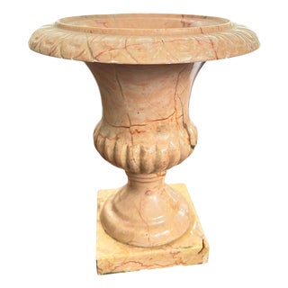 Vintage Carved Pink Marble Urn Jardinière Vessel For Sale