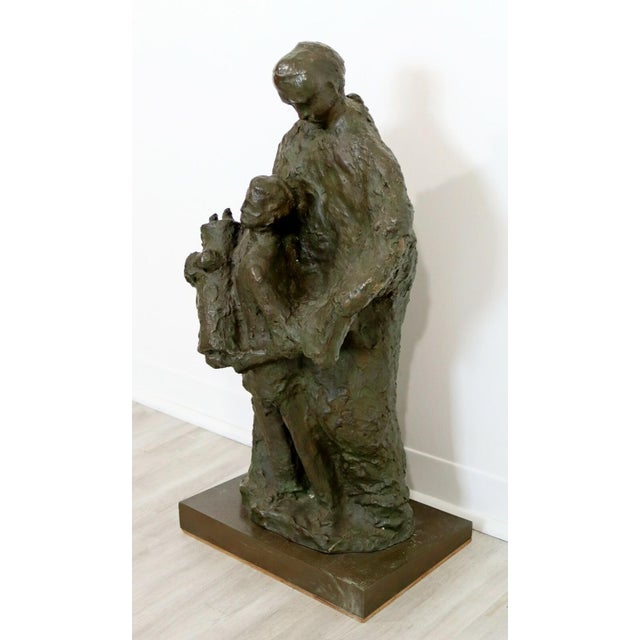 Mid-Century Modern Mid Century Modern Father With Son Holding the Torah Bronze Sculpture For Sale - Image 3 of 8
