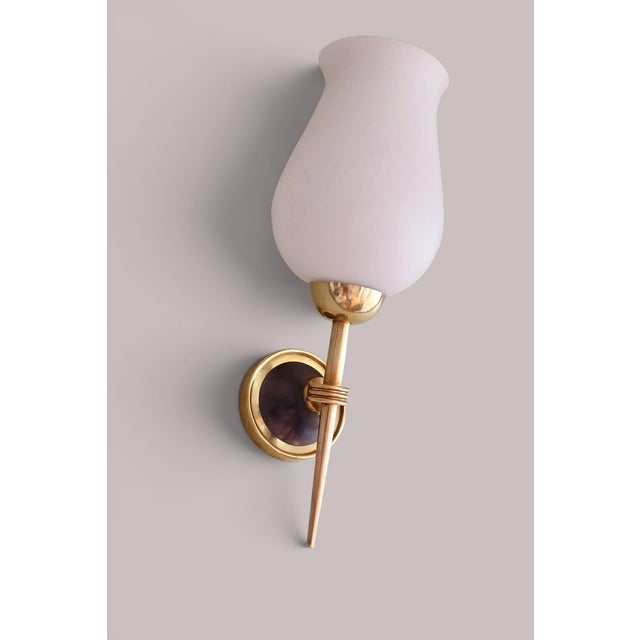 Vintage Wall Sconces in Brass and Opaline Glass from Arlus, 1950s, Set of 2 For Sale - Image 9 of 18