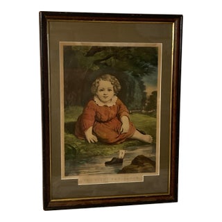 American Americana Currier & Ives Print, Titled the Young Navigator 1858. It Is an Original Hand-Colored Lithograph. For Sale