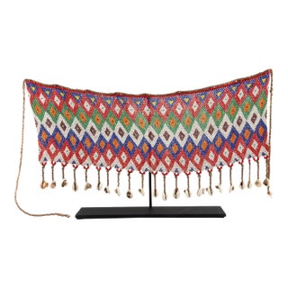 Rhythms of Color: Mounted Beaded Belt with Geometric Motifs and Cowrie Shells For Sale