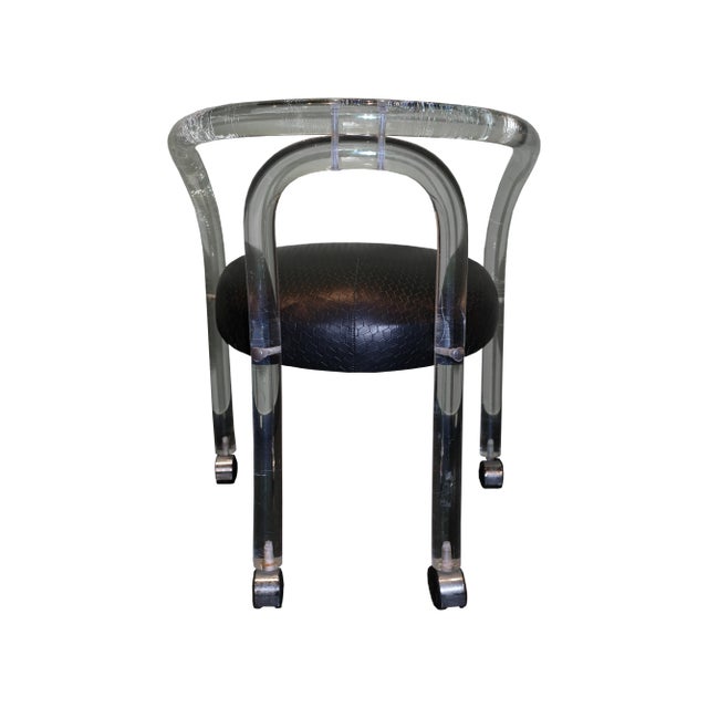 1970s Acrylic Black Woven Leather Roller Chair For Sale - Image 4 of 4