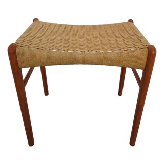 Ottoman in Teak and Paper Cord by Peder Kristensen for Glyngore Stolfabrik, Denmark, 1960s For Sale