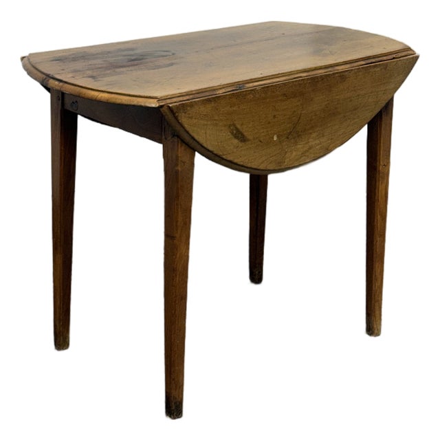 Antique French Drop Leaf Round Farm Table For Sale