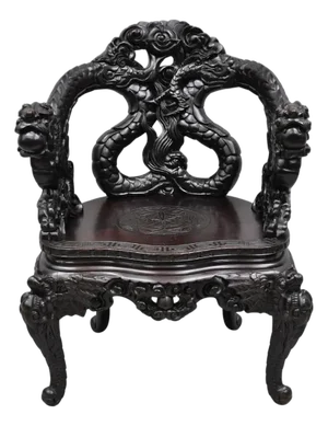 Antique Japanese Dragon Carved Wood Export Oriental Palace Lounge Arm Chair