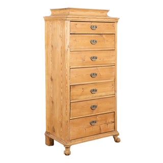 Mid 19th Century Danish Pine Highboy Chest of Seven Drawers For Sale