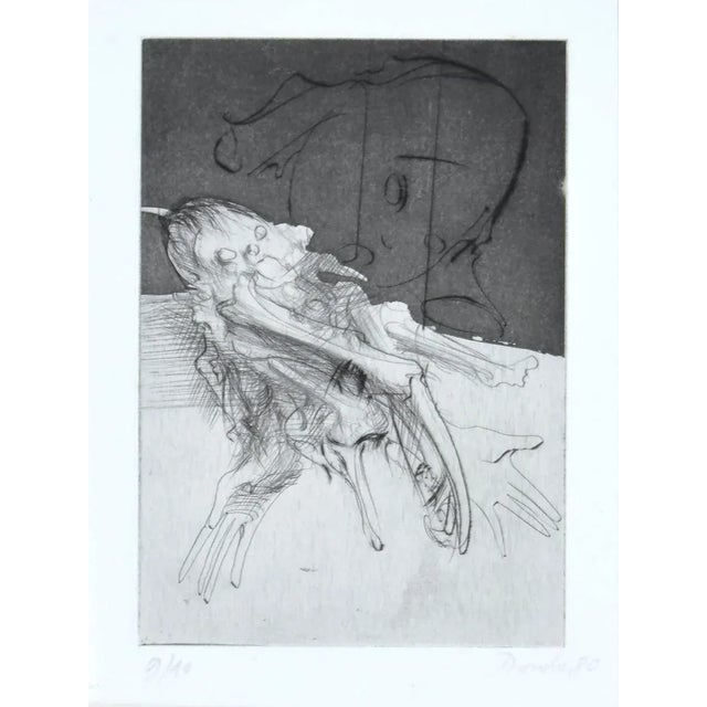 Figure is an original black and white etching realized by Miodrag Djuric in 1980. Hand Signed, dated, and numbered....