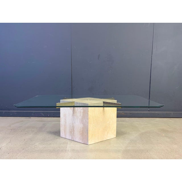 Vintage Travertine and Brass Coffee Table from Artedi, 1980s For Sale - Image 4 of 10