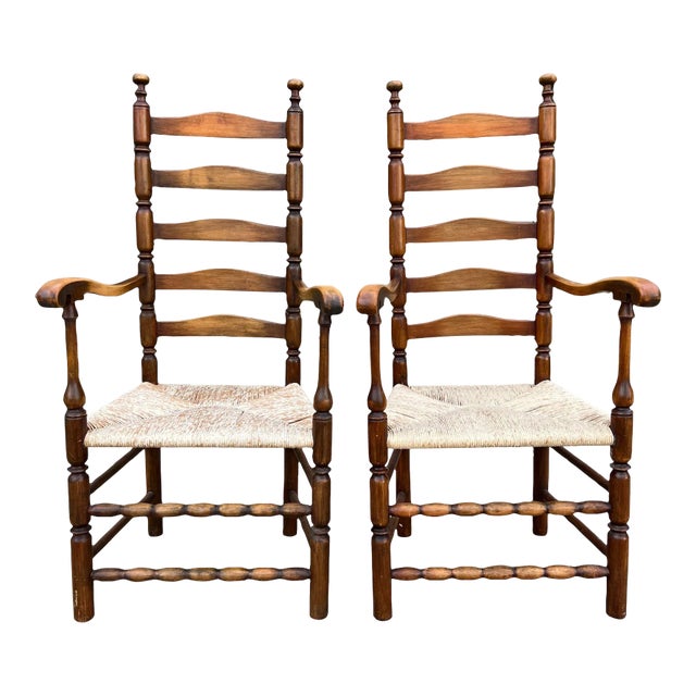 1920s Americana High Country Style Ladder-Back Chairs - Set of 2 For Sale