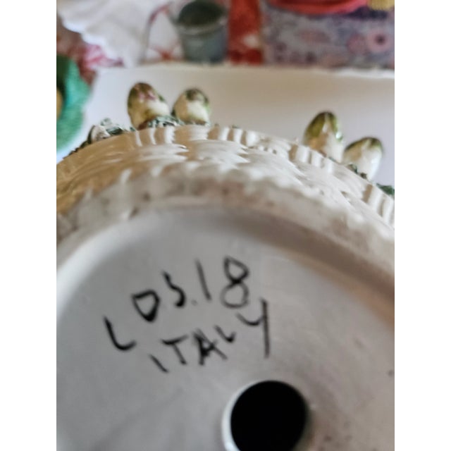 Ceramic Italian Majolica Basket of Asparagus Sitting in Moss For Sale - Image 7 of 7