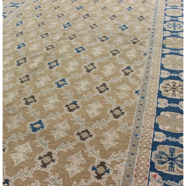 Fine Turkish Sivas Rug in All Over Geometric Design in Tan, Taupe, Blue & Brown For Sale In Atlanta - Image 6 of 8