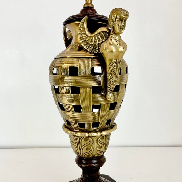 Vintage Neoclassical Art Nouveau Corinthian Brass Sculptural Obelisk - Open Weave, Nike Mythical Goddesses For Sale - Image 11 of 12