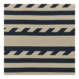 1.5 Yard Ralph Lauren Telluride Beige Navy Blue Stripe Geometric Wool Upholstery Fabric For Sale