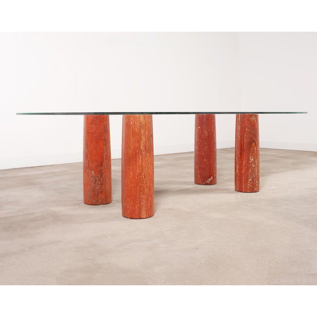 Mid-Century Modern Mario Bellini Colonnato Persian Red Travertine Glass Dining Table For Sale - Image 3 of 18