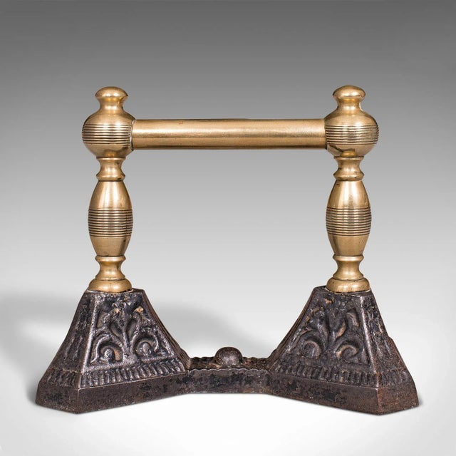 Late 19th Century C.1880 Victorian Antique English Brass Iron Fireside Tool Rests Fire Dog- a Pair For Sale - Image 5 of 13