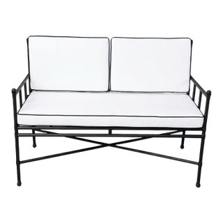 Neoclassical Turkish Powder-Coated Iron Settee With Custom Tailored Cushions For Sale