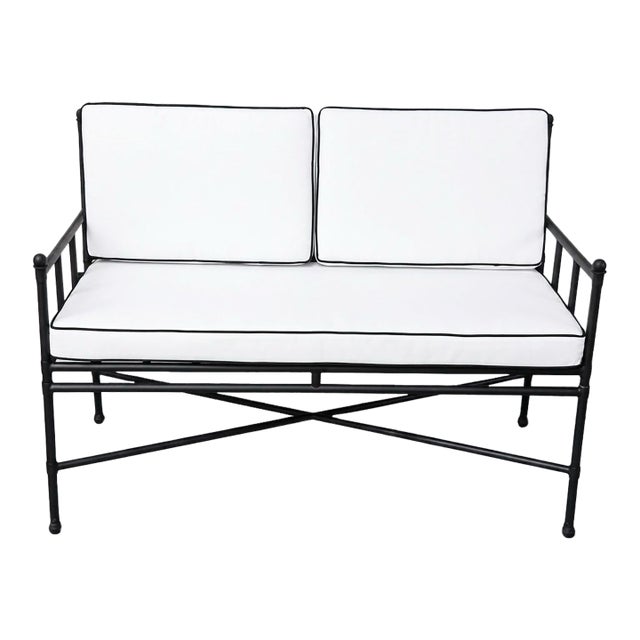 Neoclassical Turkish Powder-Coated Iron Settee With Custom Tailored Cushions For Sale