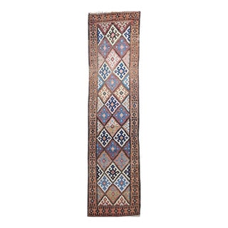 Antique Varamin Kilim Runner, Handwoven Wool, Caucasian Geometric Pattern, 3x12 For Sale