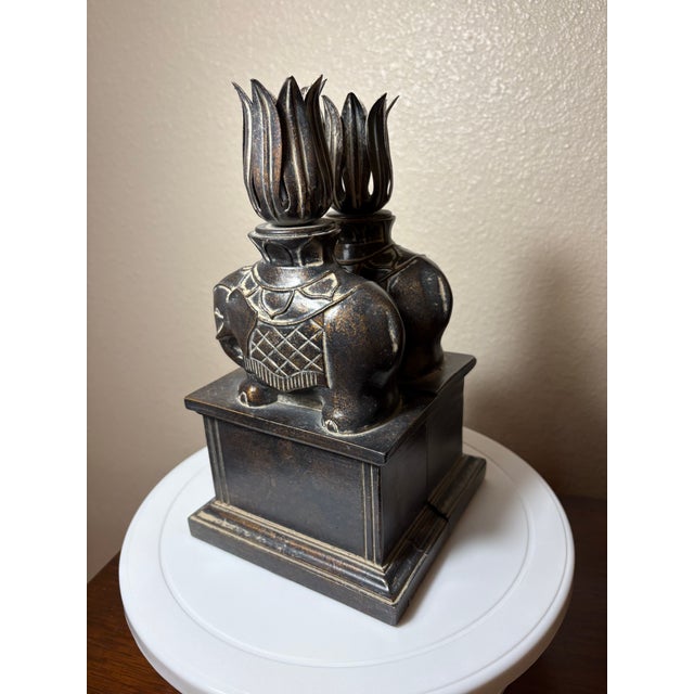 Metal Vintage Stone Elephant Motif Bookend/Candlesticks For Sale - Image 7 of 11