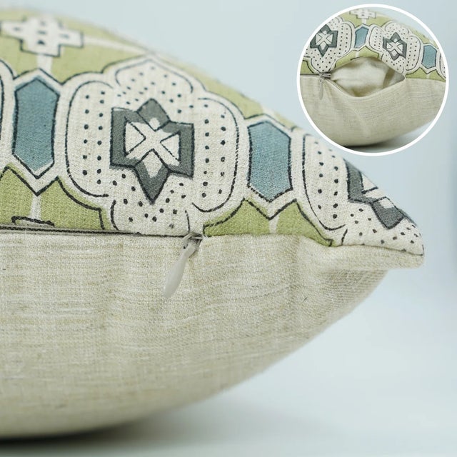 Art Deco Fabdivine Handmade Block Printed Cushion Cover 12x20 Inch Viscose Linen- Jharoka For Sale - Image 3 of 5