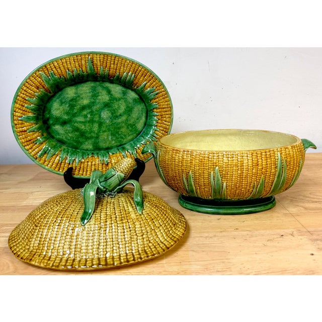 Portuguese Majolica Corn Motif Tureen & Platter, by José A. Cunha For Sale - Image 12 of 18