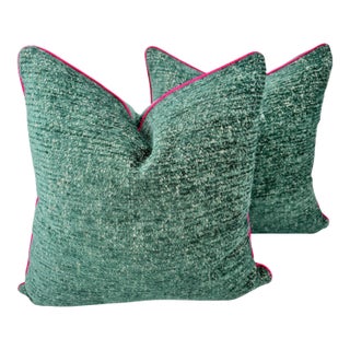 Peacock Blue Chenille Pillow Pair For Sale
