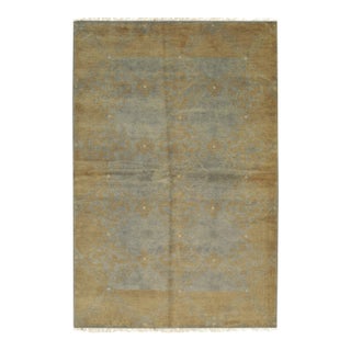 6x9 Versatile Classic Blue Brown Floral Modern Hand Knotted Wool Carpet Rug For Sale