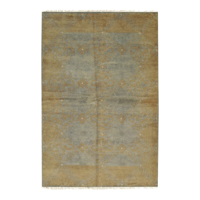 6x9 Versatile Classic Blue Brown Floral Modern Hand Knotted Wool Carpet Rug For Sale