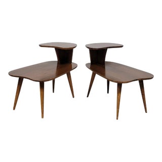 1950s Vintage Pair of Atomic Mid-Century Side End Accent Tables Mahogany For Sale