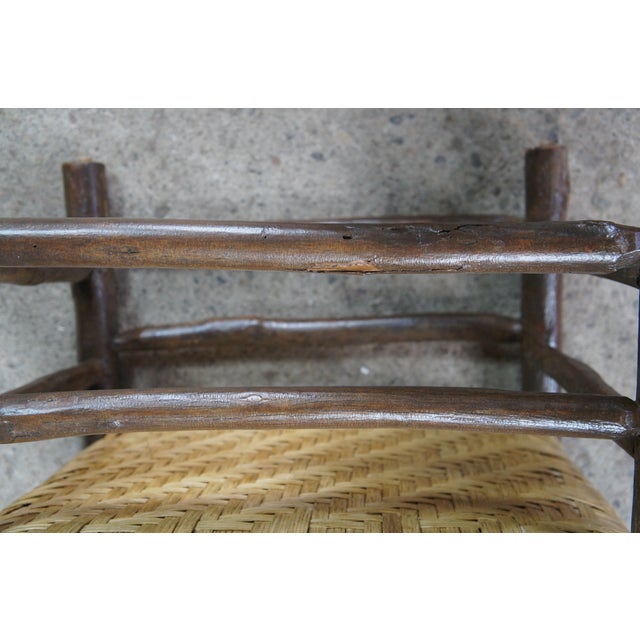 Antique Rustic Adirondack Old Hickory Style Rattan Log Stool Bench Ottoman 22" For Sale - Image 9 of 10