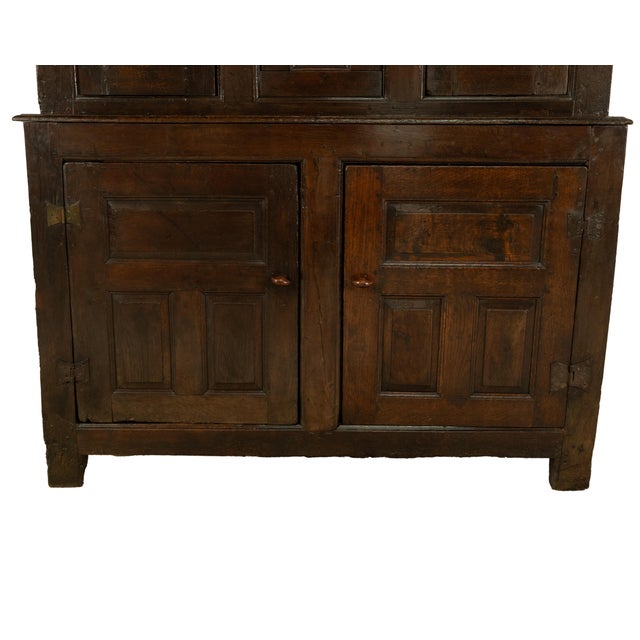Antique Early 18th Century Welsh English Deuddarn Carved Oak Court Cupboard 1737 For Sale - Image 13 of 16