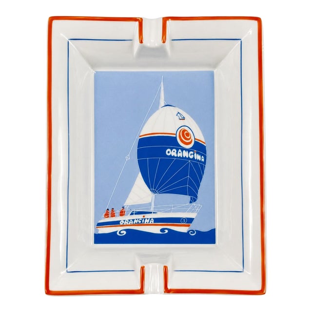 Vintage Orangina Nautical Sailboat Porcelain Ashtray Catchall Dish For Sale