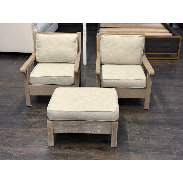 Restoration Hardware Outdoor Leagrave Lounge Chairs + Ottoman, Set of Three For Sale In San Francisco - Image 6 of 12