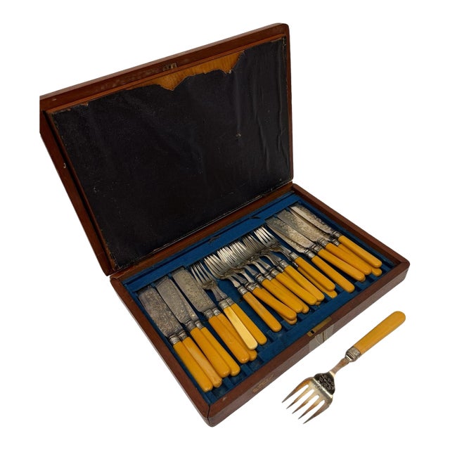 Antique Victorian Fenton Brothers Sheffield 25-Pc Fish Service Master Canteen Set For Sale