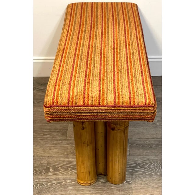 Mid 20th Century Bamboo Upholstered Long Bench For Sale - Image 6 of 8