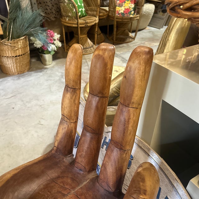 1970s 1970s Natural Wood "Okay" Posed Hand Chair Mudras for Pranayama For Sale - Image 5 of 9