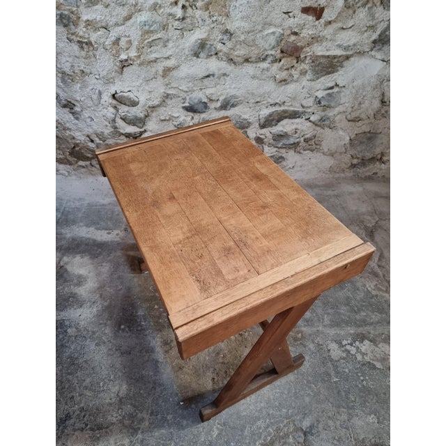 Vintage French Oak School Desk with Hinged Top, 1960s For Sale - Image 4 of 17