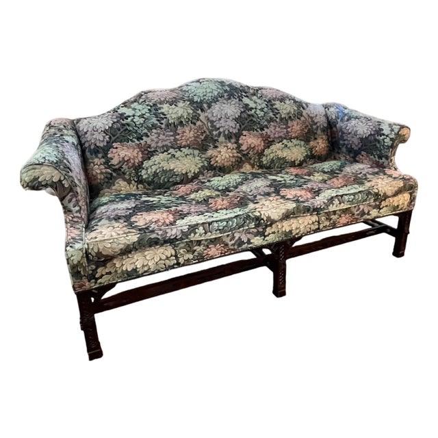 1980s Henredon Natchez Historic Collection Stretch Carved Mahogany Base Sofa For Sale