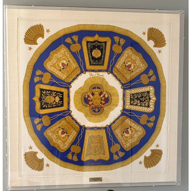 Hermès "Poste et Cavalerie" Silk Scarf by Joachim Metz in Museum Acrylic Shadow Box, 1986 An exceptional vintage Hermès...